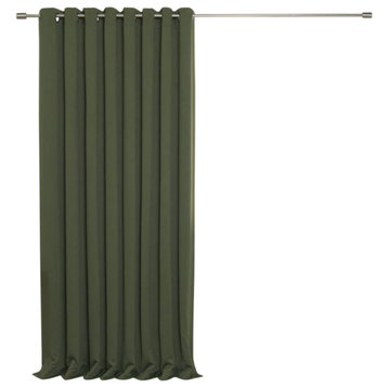 Ribbon Bordered Cotton Curtains, Blackout Lining, Moss, 100"x84"