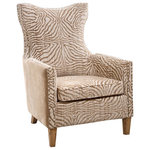 Uttermost - Uttermost Kiango Animal Pattern Armchair - Styled With An Exotic High Back And Curved Rear Legs, This Chair Features Plush Stripes In Light, Airy Neutrals On The Seat, Surrounded By A Coordinating Solid On The Back. Double Row Nail Head Detail And Weathered Maple Wood Finish. Seat Height Is 19".