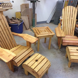 Adirondack Chairs, Foot Stools, and Table - Outdoor Lounge Chairs