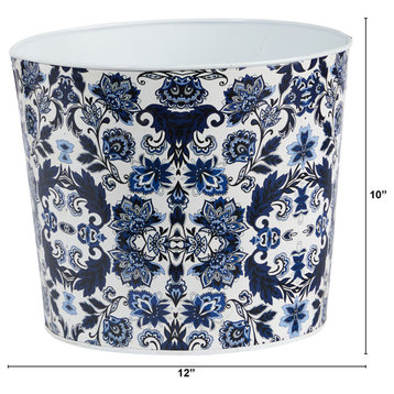 Nearly Natural 0832-S1 12 Oriental Blue and White Classic Round Metal Planter