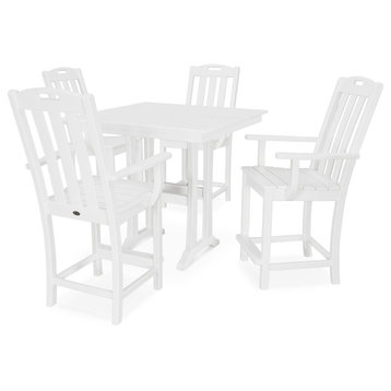 Trex Outdoor Yacht Club 5-Piece Farmhouse Arm Chair Counter Set, Classic White