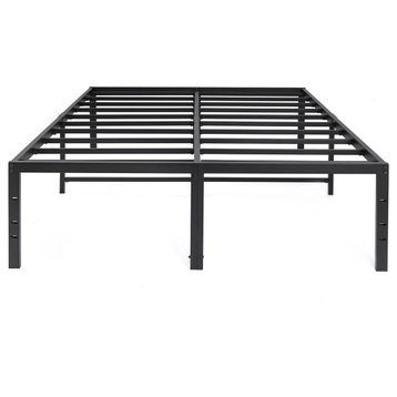 Modern Platform Bed, Black Finished Metal Frame and Legs With Foot Pads, Queen