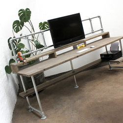 Ethan Reclaimed Scaffolding Desk with Built In Storage, Monitor Mount & Storage - Drawing Tables