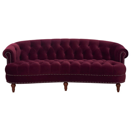 La Rosa Victorian Chesterfield Tufted Sofa, Burgundy Velvet