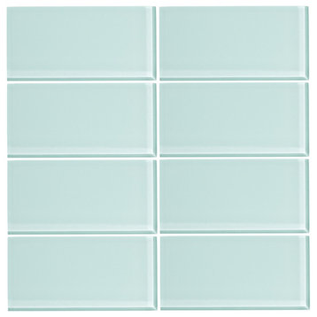 3"x6" Glass Subway Tiles, Set of 8, Spring Blue