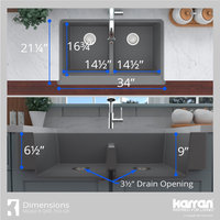 Karran Retrofit Farmhouse Quartz 34" Double Bowl Sink, Grey