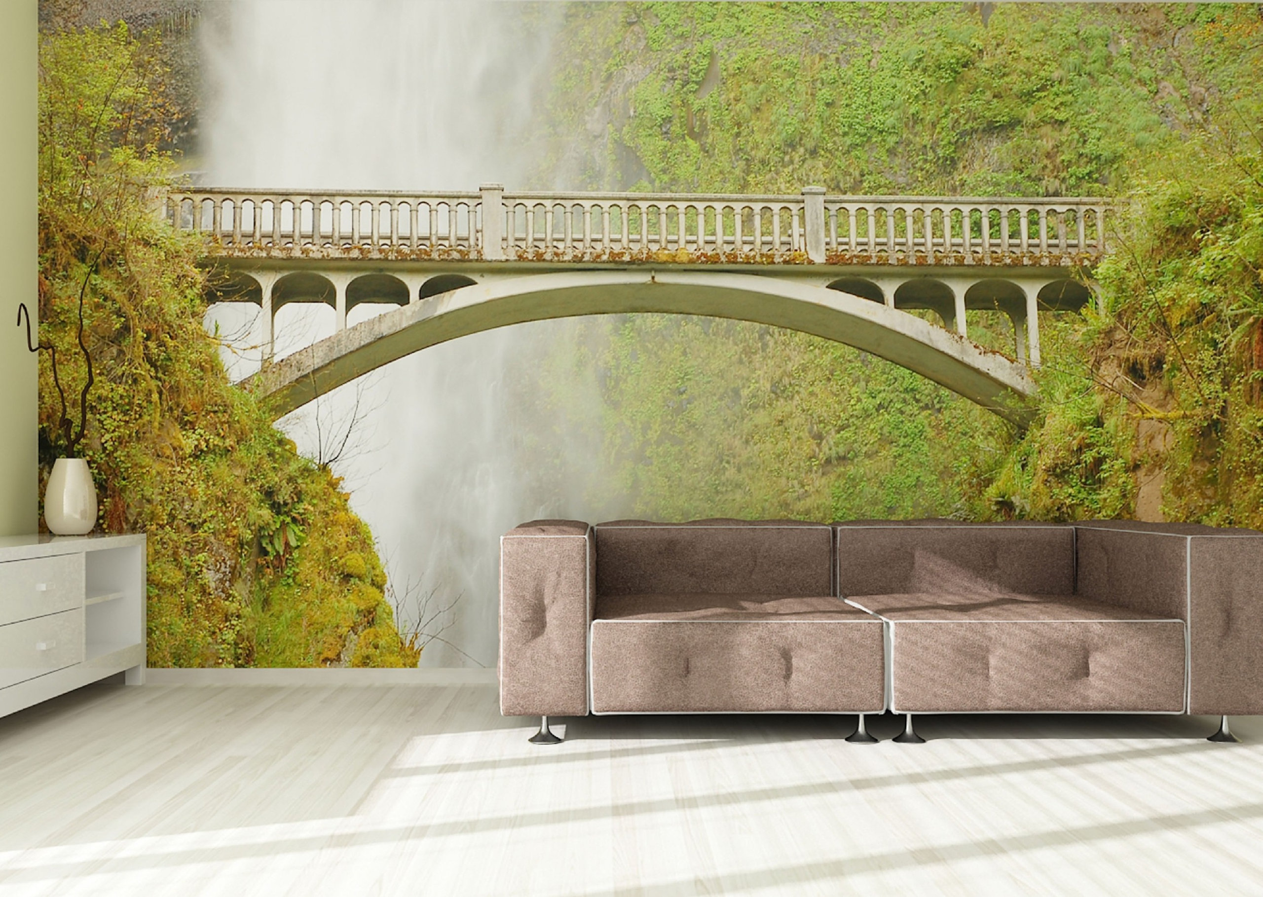 Multnomah Falls Grey Green Wall Mural 142"x106", 142 in x 106 in