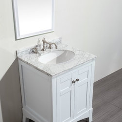 Transitional 24 inch White Bathroom Vanity, with White Marble Carrera Top - Bathroom Vanities And Sink Consoles
