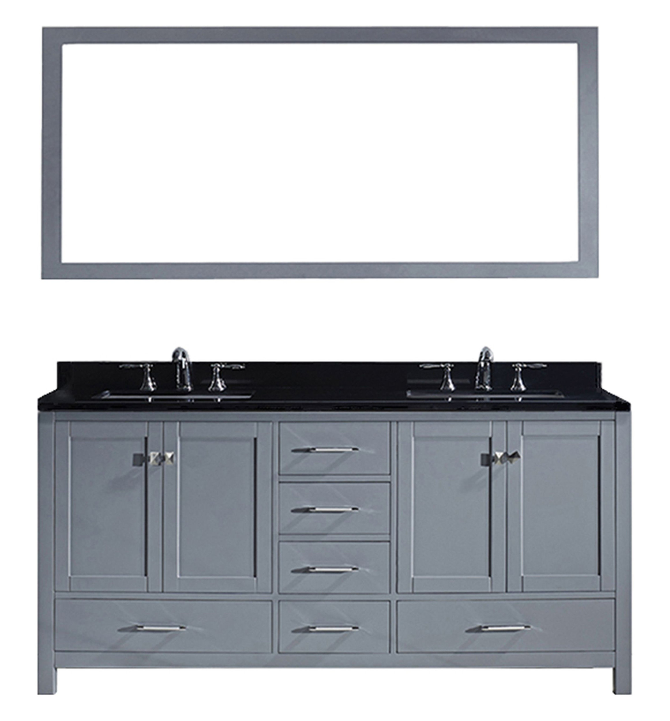 72" Double Bathroom Vanity, Gray, Black Galaxy Top, Square Sink, Faucet ...