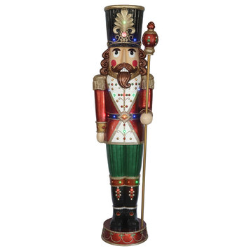 76" Resin Nutcracker Figurine Holding Staff With Built-in Multicolor LED