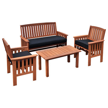 CorLiving Miramar 4-Piece Cinnamon Brown Hardwood Chair and Coffee Table Set