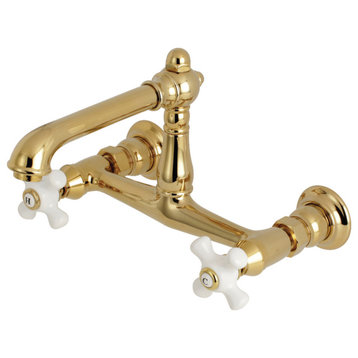 Kingston Brass Wall Mount Bathroom Faucet, Polished Brass