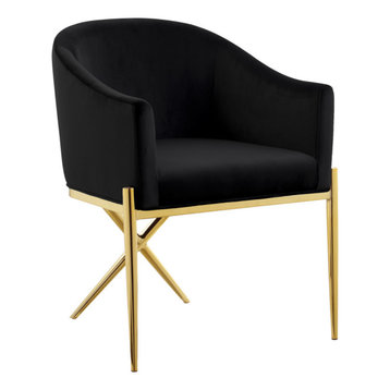 Xavier Velvet Dining Chair, Black, Gold Legs