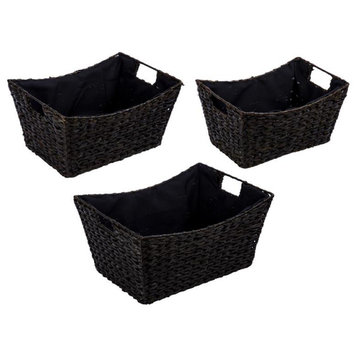 Truu Design Braided Grass Wicker / Rattan Storage Baskets in Black (Set of 3)