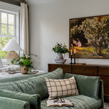 Warm and Inviting Primary Bedroom with Neutrals and Green Color Palette Grass Cl