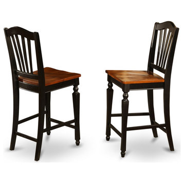 Chelsea Stools With Wood Seat, 24" Seat Height, Black Finish, Set of 2