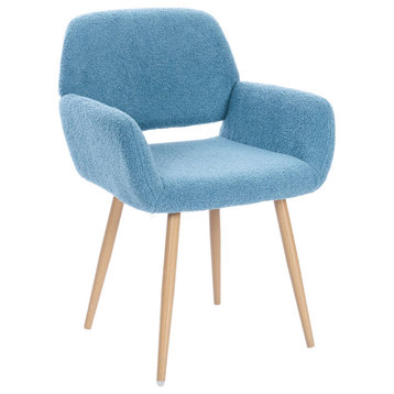 Faux Teddy Fabric Upholstered Desk Chair No Wheels, Blue