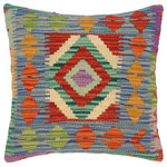 Bareens Designer Rugs - Tribal Turkish Venus Hand Woven Kilim Throw Pillow - Embellish your home with this timeless casual chic handmade Southwestern Kilim throw pillow covers made with and cotton. Constructed on a loom by Nomad Turkman people with hand spun and Natural Vegetable dyes these beautiful Kilim pillow covers are known for their beautiful repetitive geometrical, naturalistic floral and traditional patterns yet still giving it a moden look. Masterfully artisan-crafted on traditional Kilim looms with a contemporary fashion palette producing bold intricate sharp patterns making them a standout piece in any decor.