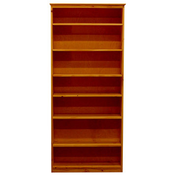 York Bookcase, 11_x37x84, Pine Wood, Colonial Maple