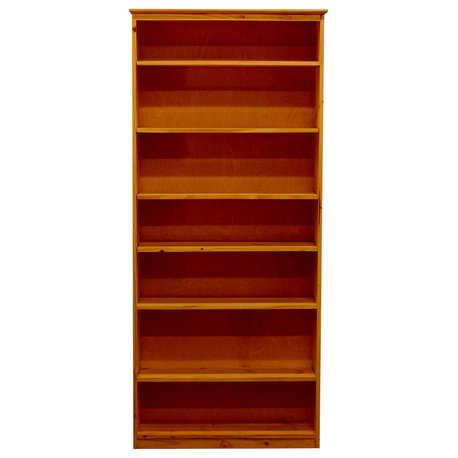 York Bookcase, 11_x37x84, Pine Wood, Colonial Maple