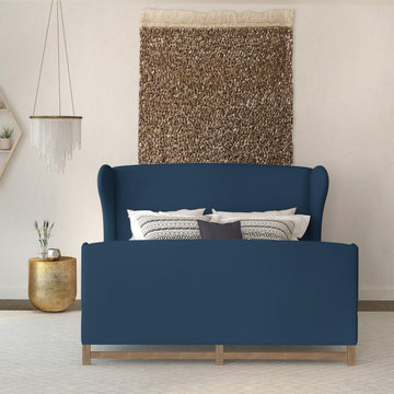 Cool Calm & Collected: Herbert Wingback Bed in Bluebell Box Weave Linen