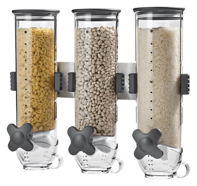TripleCanister WallMounted Dispenser, Clear Contemporary Dry Food