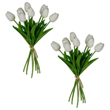 Set Of 2 Faux Tulip Stem Bundle x9, White D3x5"