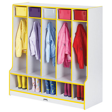 Rainbow Accents 5 Section Coat Locker with Step - Yellow