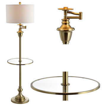 Cora 60" Metal, Glass LED Side Table and Floor Lamp, Brass Gold