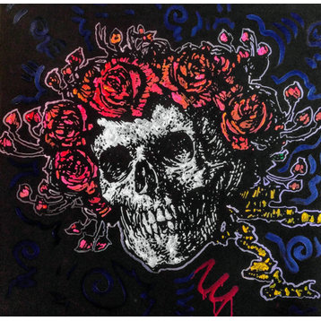 Large Grateful Dead Art Canvas Painting "Skull and Roses" by Matt Pecson