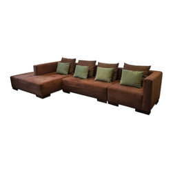 Maurice Villency Microsuede Dark Brown Sectional With Custom Pillows - Sectional Sofas