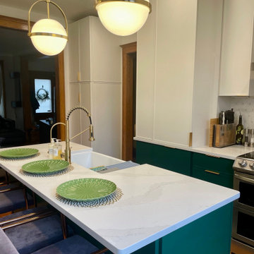Beautifully coordinated kitchen island and cabinetry