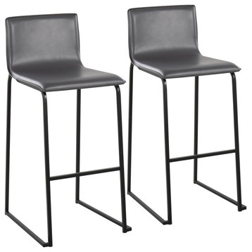 Mara Contemporary Barstool, Black Steel/Gray Faux Leather, Set of 2