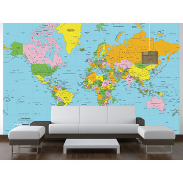 World Map Wall Decal, Classic Colors, 89"x60"