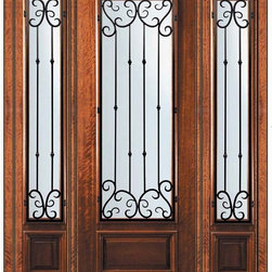 Prehung Sidelights Door 96 Mahogany Valencia 3/4 Lite Wrought Iron - Front Doors