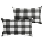 Mozaic Company - Stewart Black Buffalo Plaid XL Lumbar Pillow, Set of 2 - This wide checkered, white and black buffalo plaid pattern will add the perfect traditional accent to your decor. Use this set of two oversized outdoor lumbar pillows as a way to enhance the decorative quality of any seating area. With a classic buffalo plaid pattern, these pillows add an eye-catching and elegant touch wherever they are used. The exteriors are UV and fade resistant to maintain the attractive look and feel through long-term outdoor use. The 100 percent recycled fiber fill ensures a soft and supportive experience to maximize comfort.