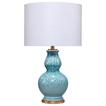Classic Gourd Shaped Mottled Blue Ceramic Table Lamp 20.5 in Reactive Glaze