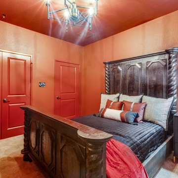 Bold Southwestern Bedroom with Carved Wood Bed