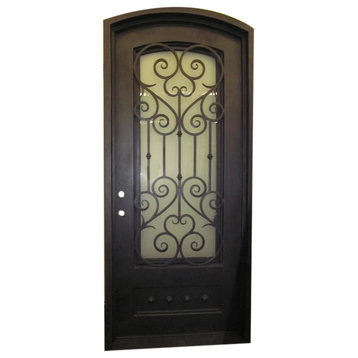 Vatican 42"x96", Iron Door, Eyebrow Top, Right Hand Inswing, Sandblast Glass