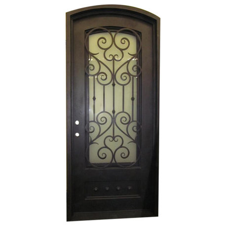 Vatican 42"x96", Iron Door, Sandblast Glass, Left Hand Inswing