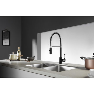 Gourmetier Single-Handle Pre-Rinse Kitchen Faucet, Matte Black/Polished Chrome