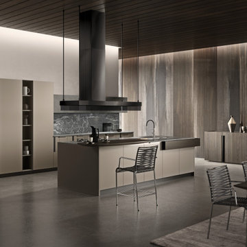 Black, White and Natural Innovated Open Concept Kitchen