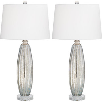 Champagne Glass and Crystal Table Lamps, Set of 2, Champagne