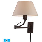 Elk Home - Elysburg 1-Light Swingarm Sconce, Aged Bronze, LED Offering Up To 800 Lumens - Ideal for any executive or residential reading area, the Elysburg Wall Sconce offers classic good looks and high quality swingarm construction. A silky taupe fabric shade provides a touch of elegance and soothing diffused light. Convenient 3-way switch. Distinctive Aged Bronze hardware.