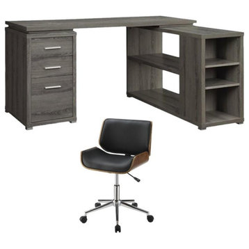 Home Square 2 Piece Set with L Shape Writing Desk and Faux Leather Office Chair