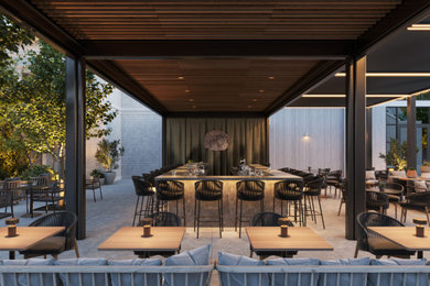 Inspiration for a mid-sized contemporary courtyard tile patio remodel in San Francisco with a bbq area and a gazebo