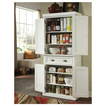 Tall Pantry Cabinet, 4 Doors & Large Drawer With Grooved Front Accent, Off White