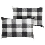 Mozaic Company - Stewart Black Buffalo Plaid Lumbar Pillow, Set of 2 - This wide checkered, white and black buffalo plaid pattern will add the perfect traditional accent to your decor. Use this set of two outdoor lumbar pillows as a way to enhance the decorative quality of any seating area. With a classic buffalo plaid pattern, these pillows add an eye-catching and elegant touch wherever they are used. The exteriors are UV and fade resistant to maintain the attractive look and feel through long-term outdoor use. The 100 percent recycled fiber fill ensures a soft and supportive experience to maximize comfort.