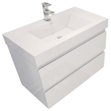 36" Wall Mount Vanity With Reinforced Acrylic Sink, High Gloss White