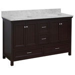 Kitchen Bath Collection - Paige 60" Bathroom Vanity, Chocolate, Carrara Marble, Double Sink - The Paige: beadboard styling for the modern bathroom. The decorative wood paneling adds a subtle beachy flair that's hard to resist!